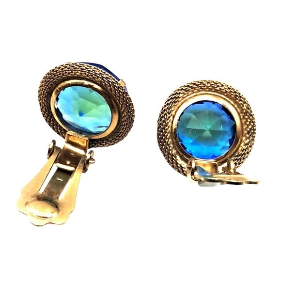 Vintage Rhinestone Jewelry Set Brooch Earrings Givre' or Sabrina Blue Green Glas - Picture 12 of 12